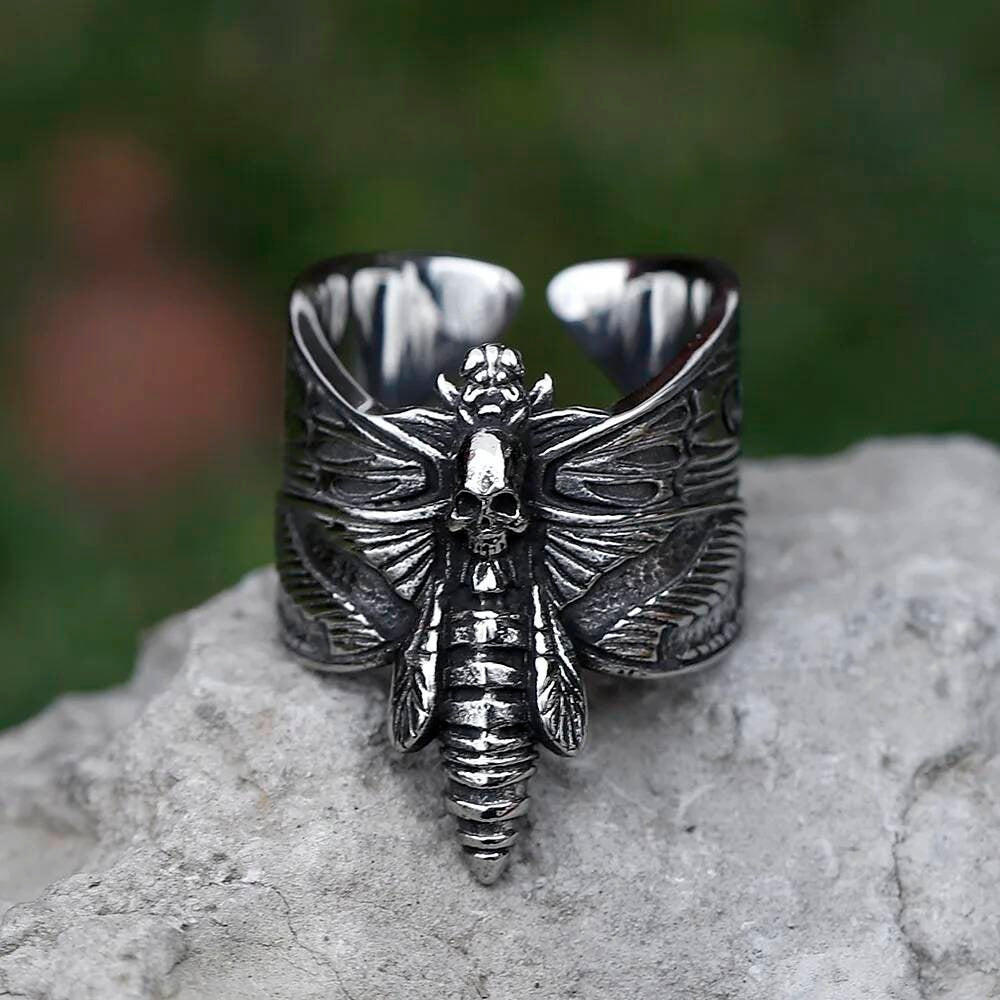 Butterfly Skull Pattern Ring - Gothic Stainless Steel Punk Jewelry