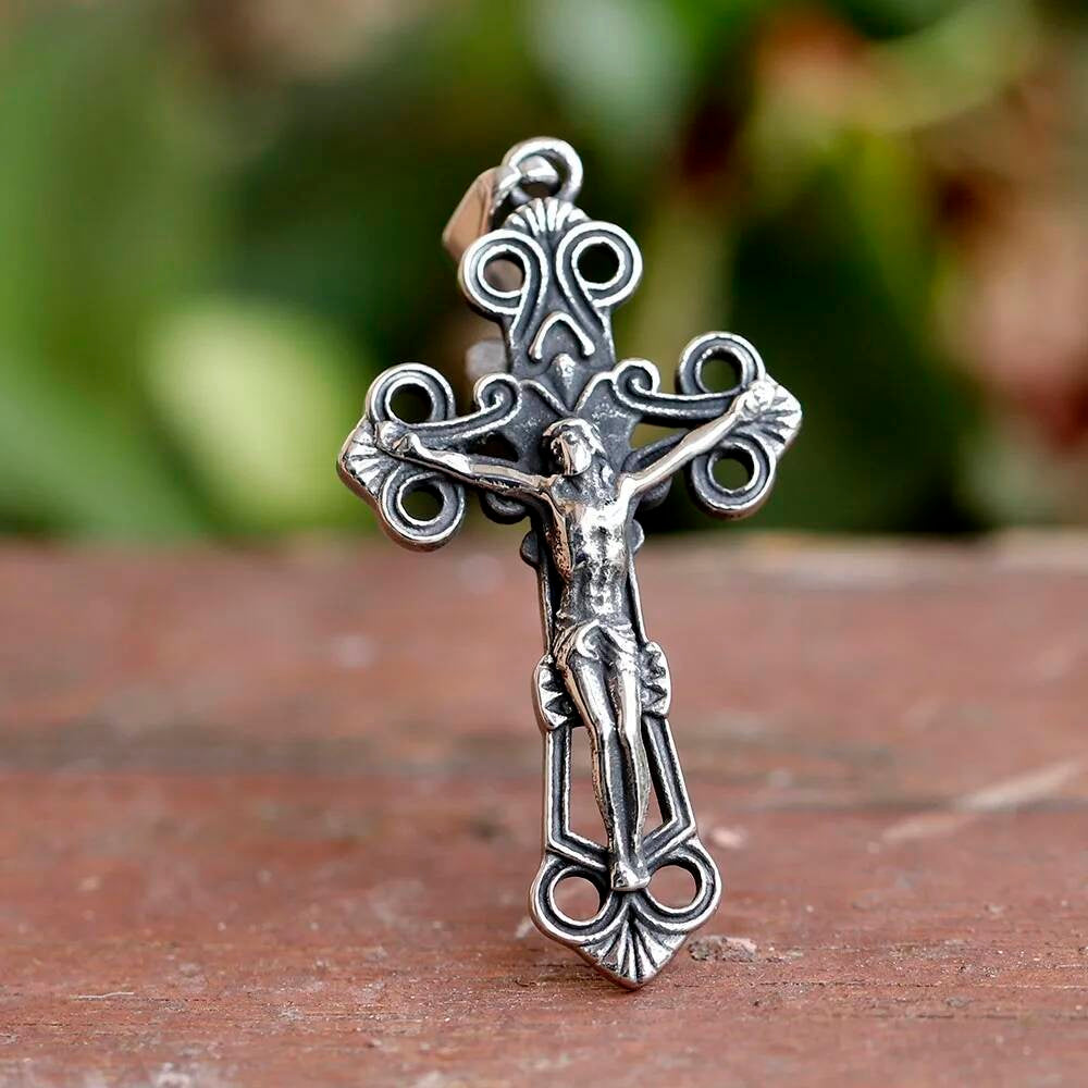 Men's 316L Stainless Steel Jesus Cross Pendant Necklace Religious Punk Jewelry LP-709 CN