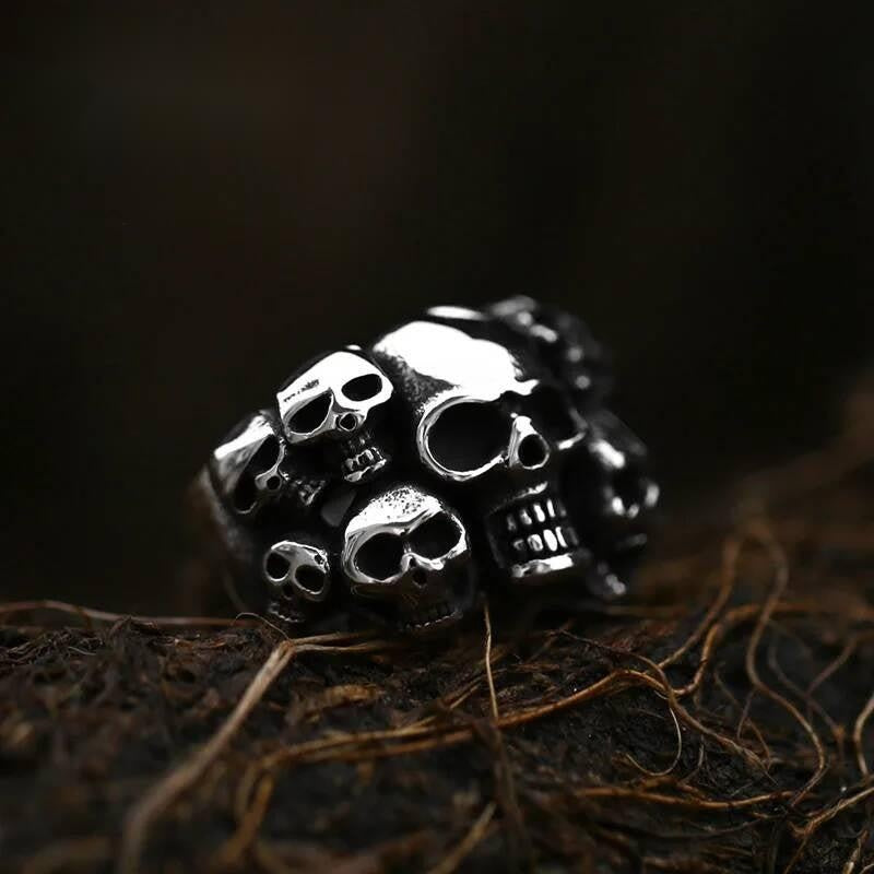 Multi-Skull Biker Ring - Stainless Steel Gothic Punk Statement Jewelry