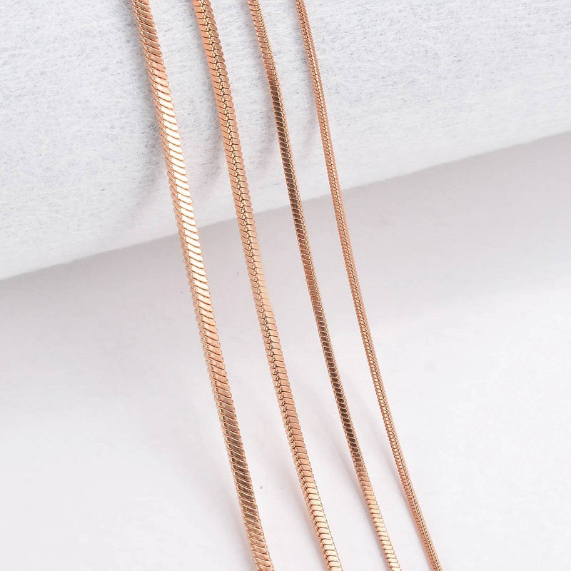 1 piece Rose Gold Color Square Snake Chain Women Jewelry 316 Stainless steel Necklace chain Width 0.9/1.2/1.5/2mm