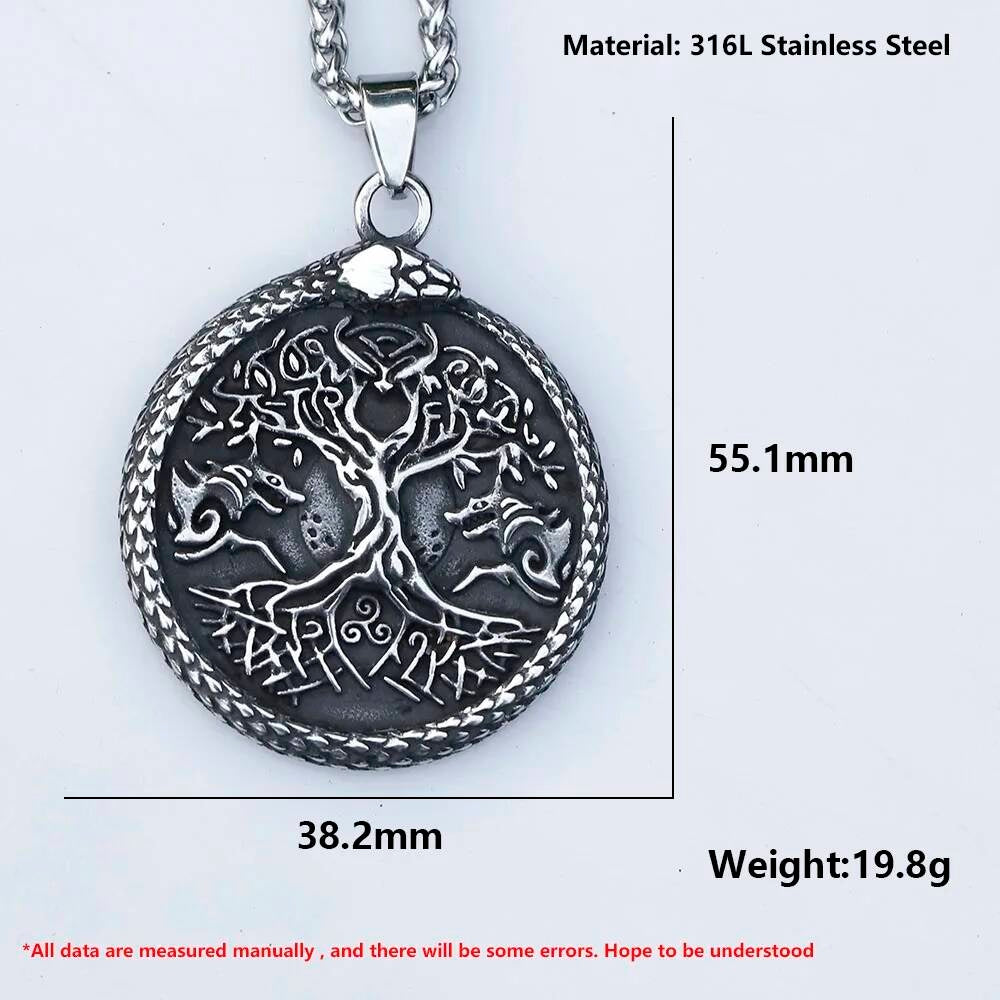 Men's 316L Stainless Steel Runes Snake Necklace Viking Punk Gift