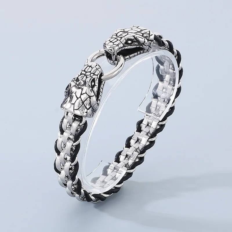Stainless Steel 316L Snake Skull Dragon Animal Charm Bracelet For Men Snake 22cm