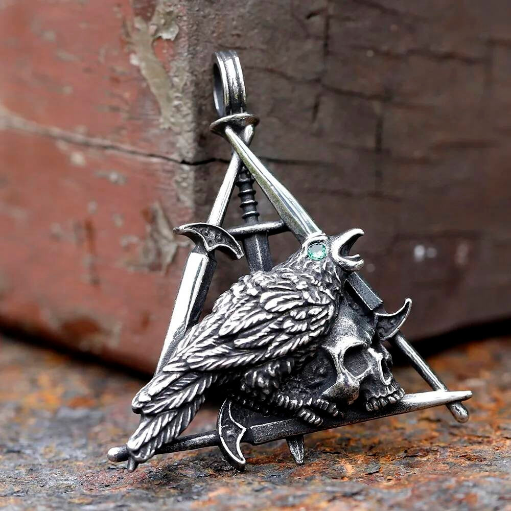 Men's 316L Stainless Steel Raven Skull Pendant Necklace