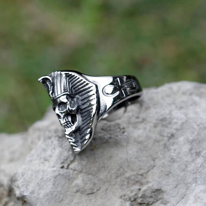 Egyptian Pharaoh Skull RING Punk Horned Jewelry