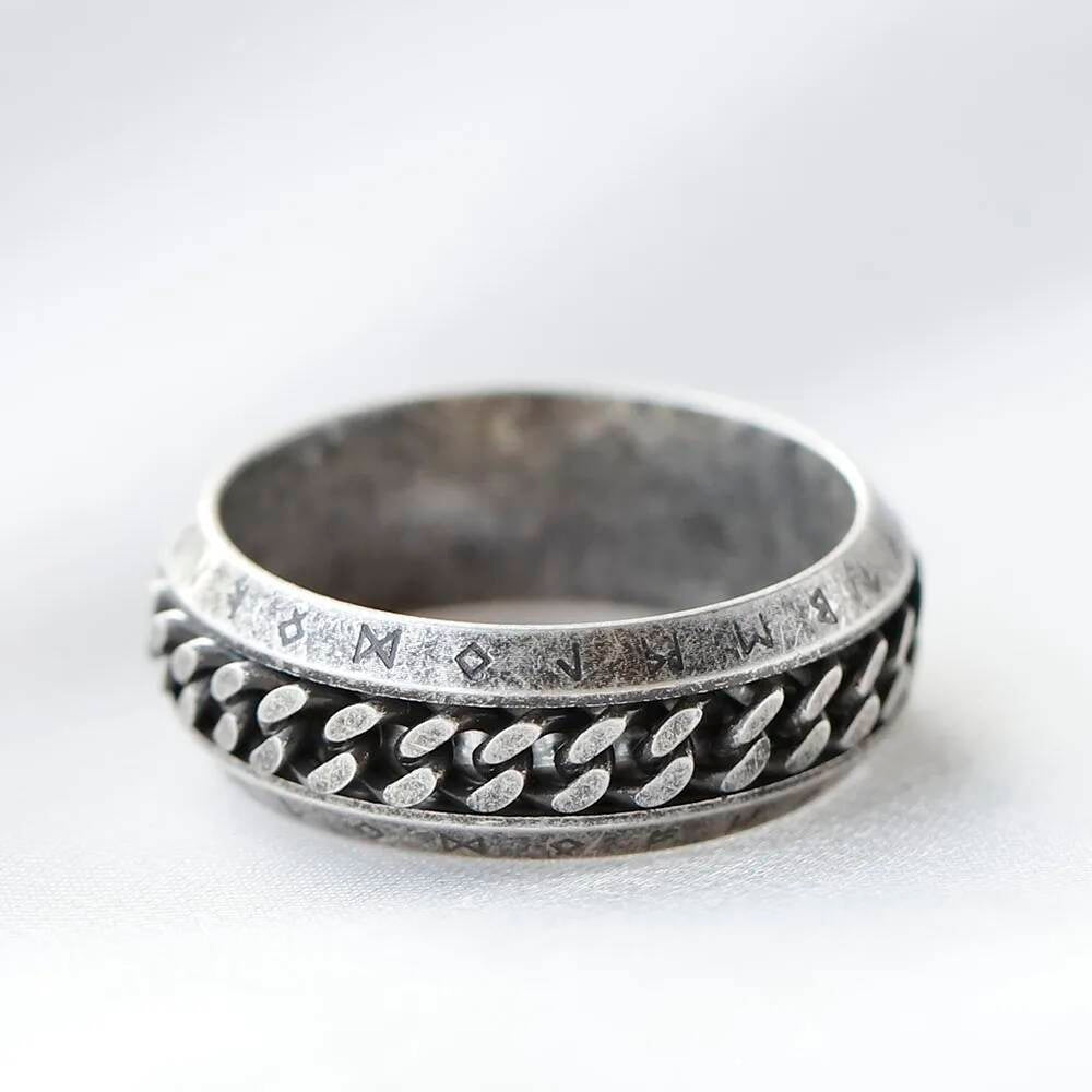 Rotating Rune Chain Ring – 8 mm Titanium Steel Viking Fidget Spinner Band
