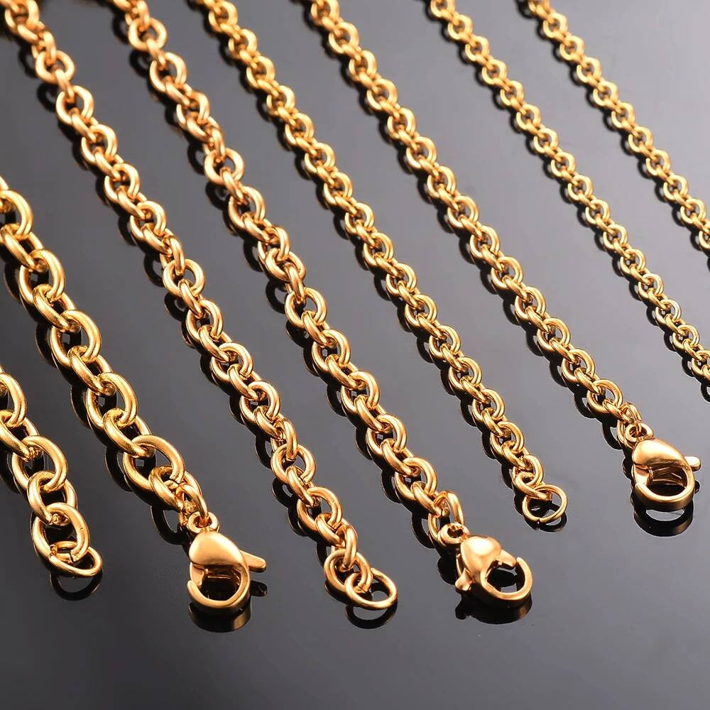 1Pc Width 2.5mm-5mm Gold Color Stainless Steel Round O Shape Chain For Women Men DIY Jewelry Making Bracelet Necklace