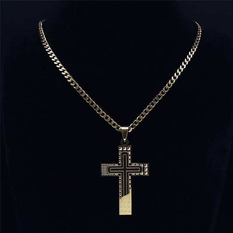 Stainless Steel Cross Pendant Necklace Chain For Men Jewelry Catholic Crucifixes Rosaries Accessories