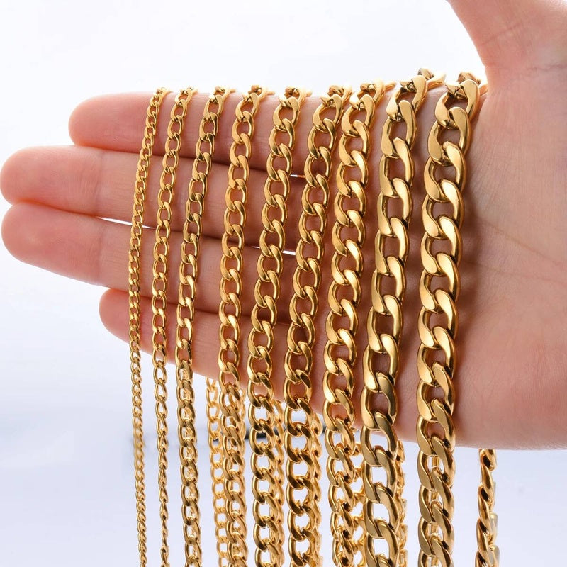 1 piece Stainless Steel Cuban Curb Necklace 3mm-9.5mm Curban Link Chain for Men Women Length 21cm-75cm