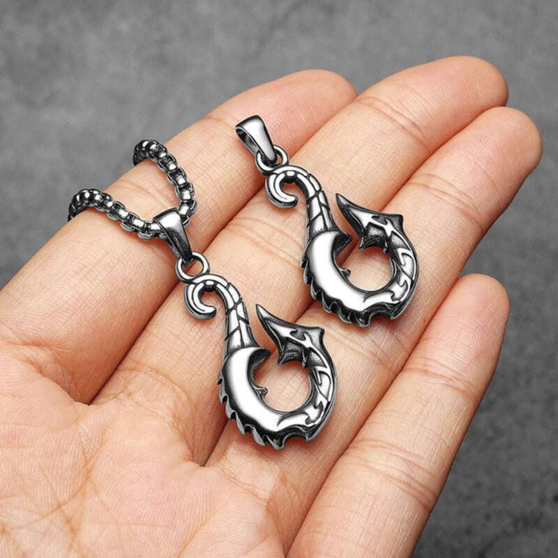 Scorpion Hook Pendant Necklace, Silver Tribal-Inspired Jewelry with Bold Design