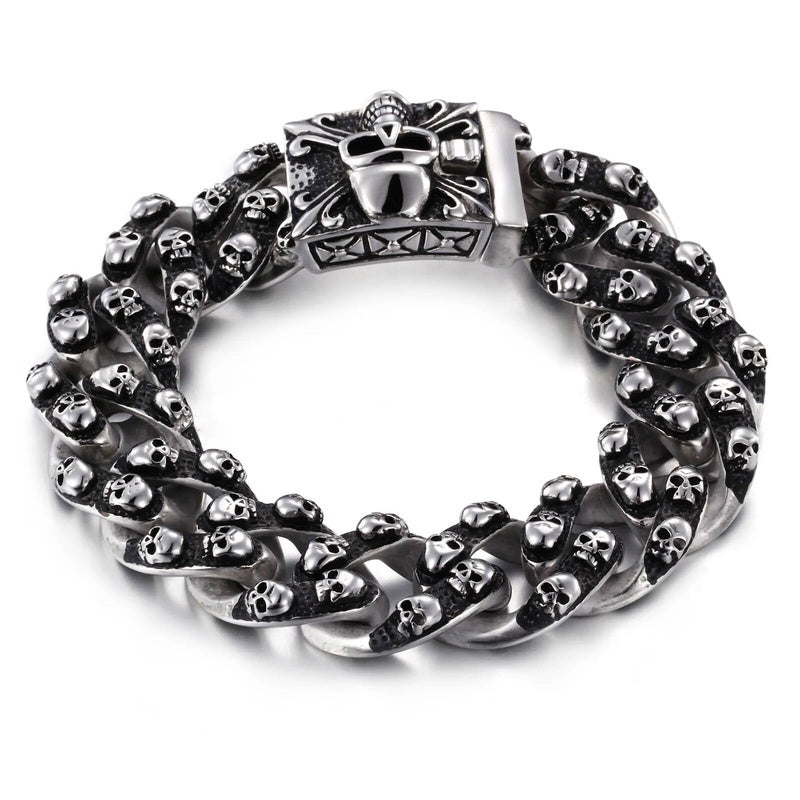 20mm Fashion Male Skeleton Bracelet Stainless Steel Retro Cross Vintage Black All Skull Chain Bracelets Jewelry