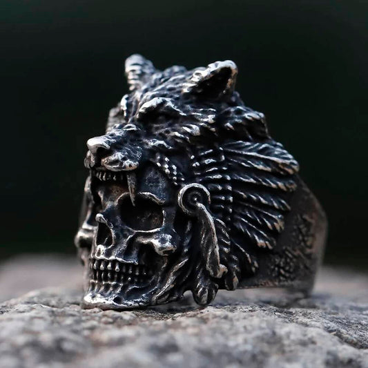 Skull Wolf Head Ring 316L Stainless Steel Punk Fashion Jewelry for Men