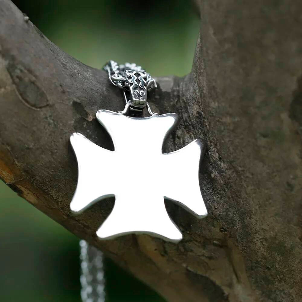 Maltese Cross Pendant – Ornate Stainless Steel Necklace of Strength and Courage