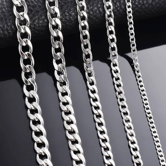 1 piece Width 3mm-9.5mm Curb Cuban Link Necklace for Men Women Basic Punk Stainless Steel Chain Chokers