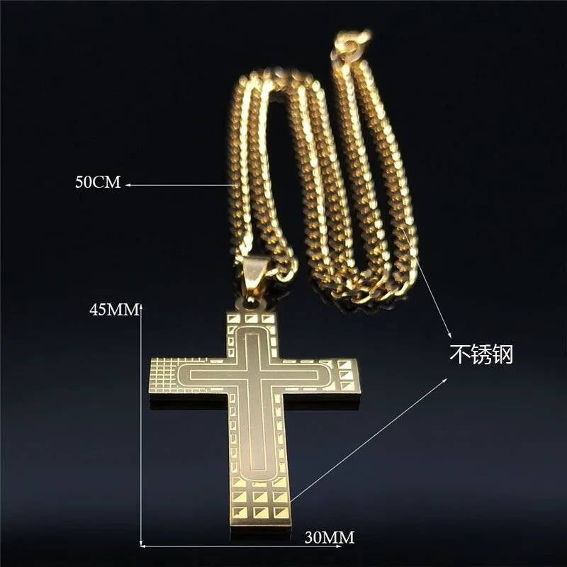 Stainless Steel Cross Pendant Necklace Chain For Men Jewelry Catholic Crucifixes Rosaries Accessories