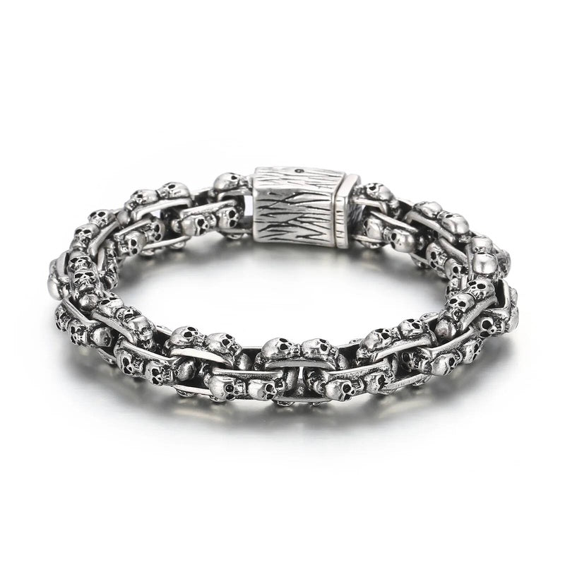 23cml Length 13mm Punk Vintage Skull Charm Bracelet For Men Stainless Steel 316L Bf Gift