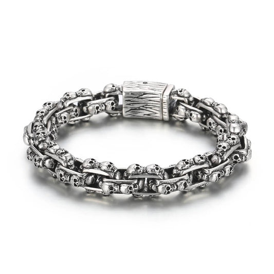 23cml Length 13mm Punk Vintage Skull Charm Bracelet For Men Stainless Steel 316L Bf Gift