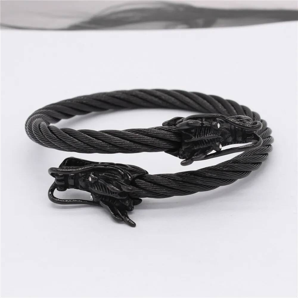 Viking Dragon Head Twisted Cable Bracelet – Stainless Steel Style D
