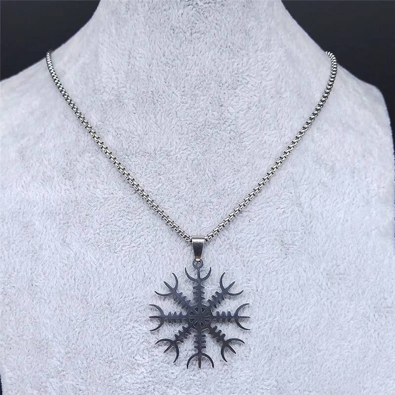 Viking Wolf Pendant with Valknut and Crossed Axes – Norse Mythology Stainless Steel Necklace