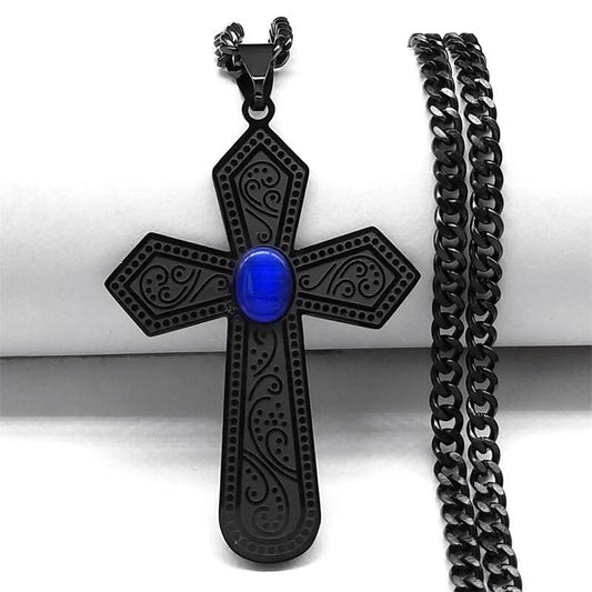 Stainless Steel Goth Black Cross Chain Necklace Pendant For Men Women Jewelry Vintage Accessories Black
