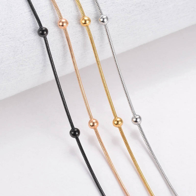 1 piece Width 1.2mm Snake Round Beads Chain & Link Necklaces Jewelry Stainless Steel Choker Necklace For Women Collier