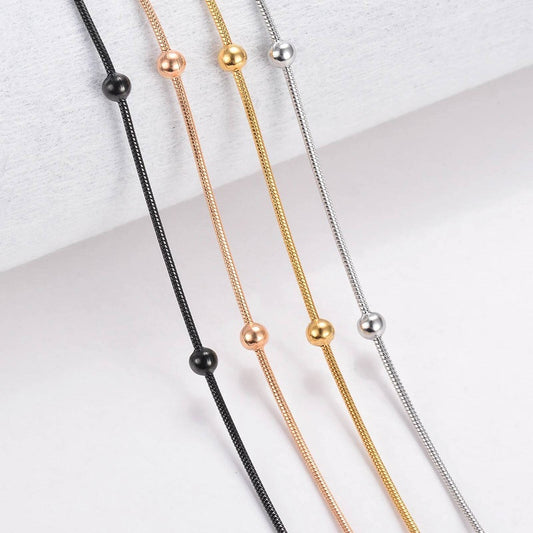 1 piece Width 1.2mm Snake Round Beads Chain & Link Necklaces Jewelry Stainless Steel Choker Necklace For Women Collier