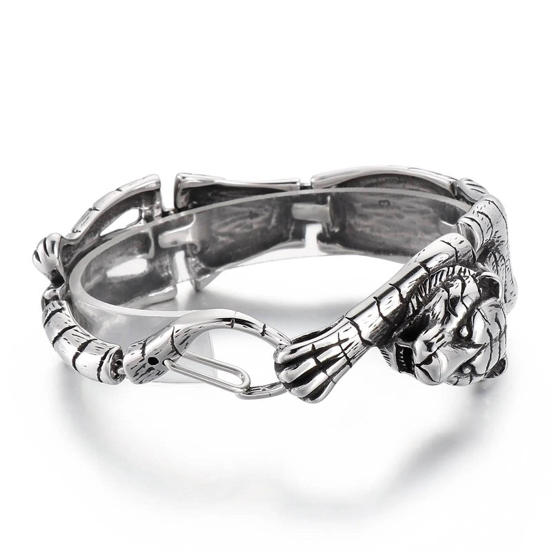King of Beasts Tiger Bracelet Men Stainless Steel Animal Jewelry Steel Color 21cm