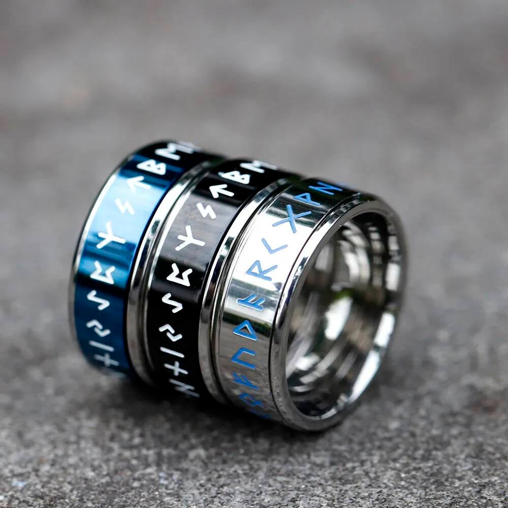 Rotatable Viking Rune Ring – 316L Stainless Steel Multicolor Amulet Band