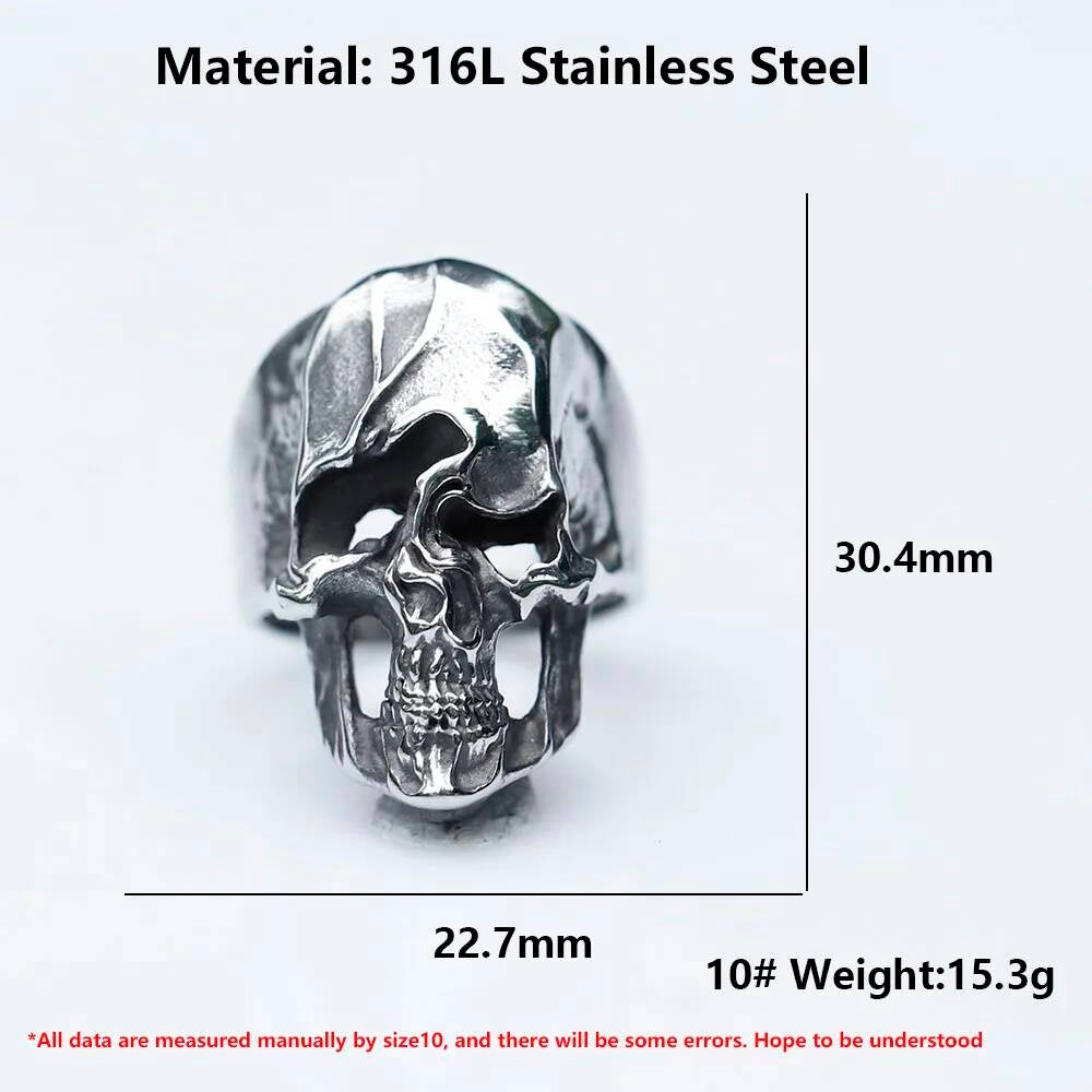 3D Skull Ring in Stainless Steel – Gothic Biker Rocker Statement Jewelry