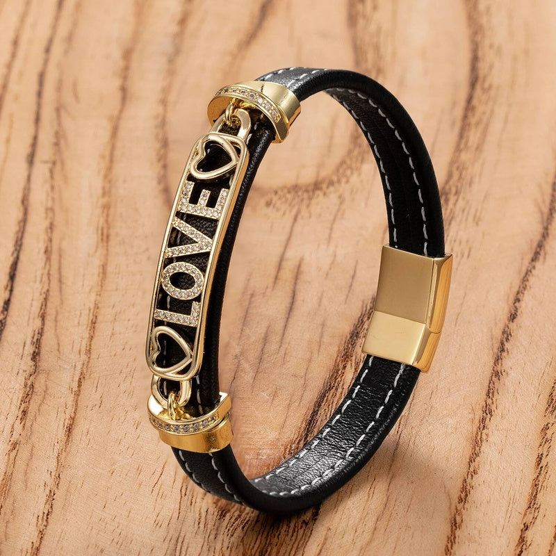 Trendy Leather Men Stainless Steel Pattern Design Braided Rope Bracelets Jewelry Fashion Gift For Him Style-E
