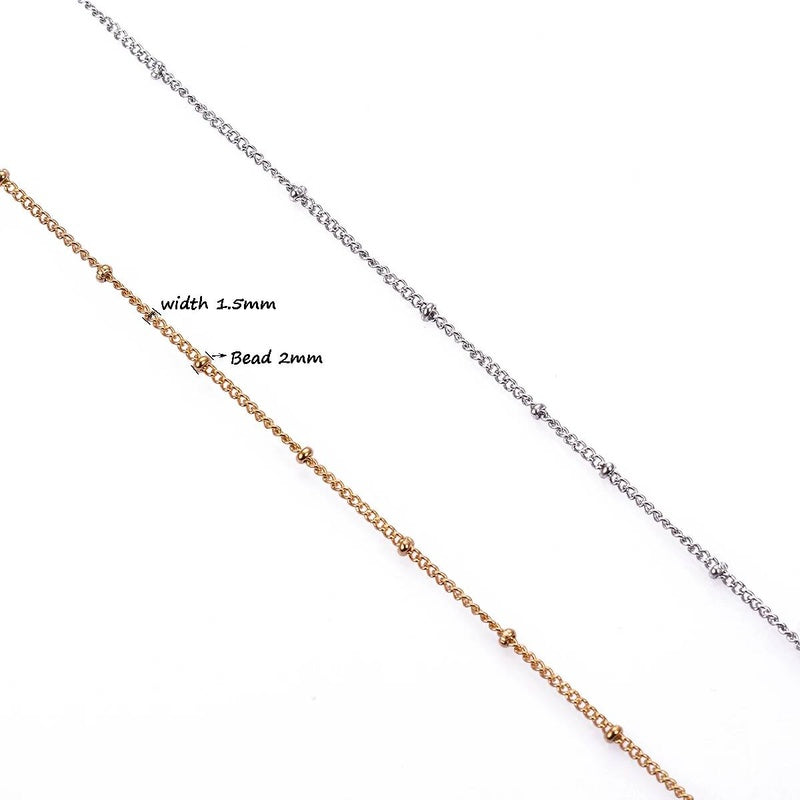 1Pc Width 1.5mm Stainless Steel Bead Link Chain DIY Making for Pendant Necklace Bracelet Foot Jewelry