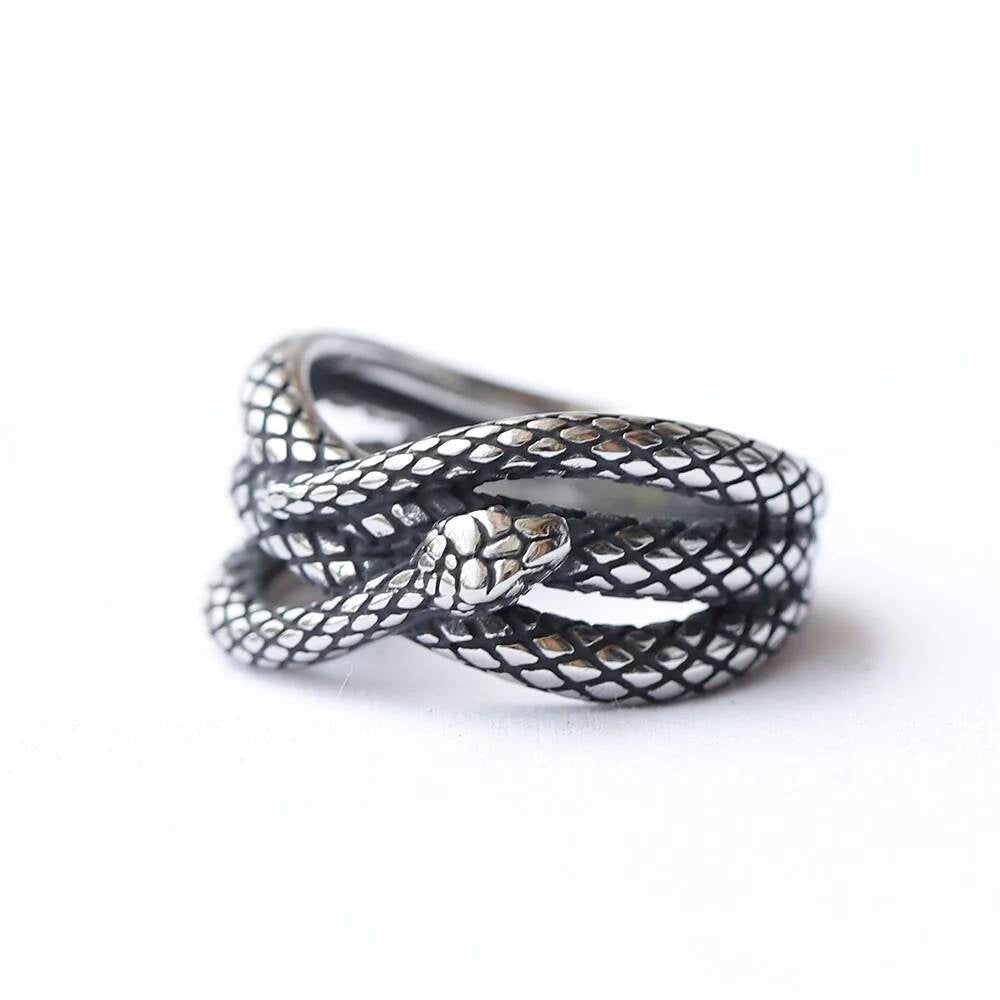 3D Snake Gothic Punk Ring – 316L Stainless Steel Biker Statement Band