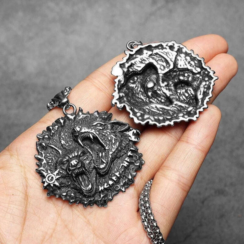 Viking Double Wolf Head Pendant Necklace – 316L Stainless Steel Norse Amulet