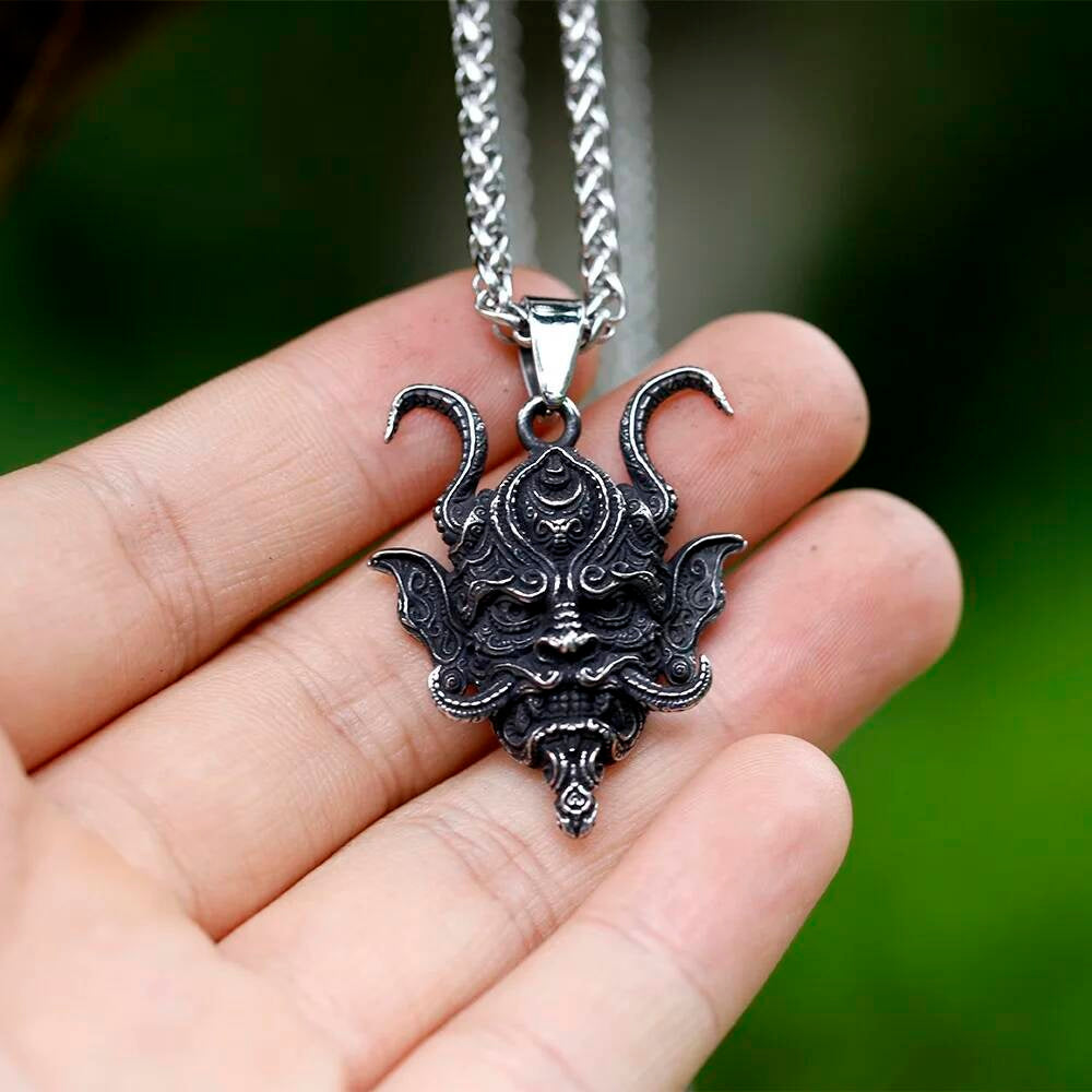 Demon Mask Pendant Necklace – Gothic Stainless Steel Oni Jewelry