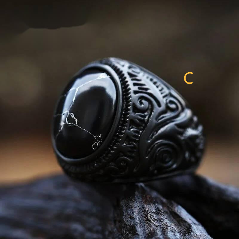 Vintage Tiger Eye Stone Ring – Stainless Steel Gothic Biker Jewelry