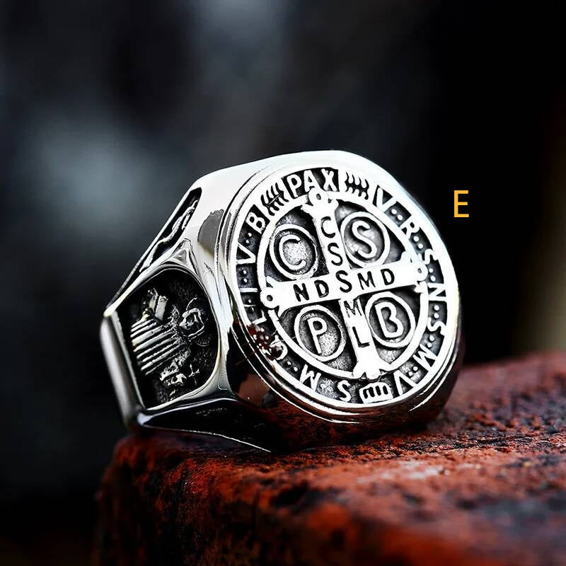 316L Stainless Steel St. Benedict Cross Ring Vintage Religious Band