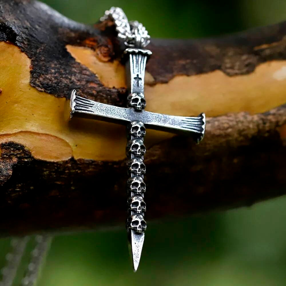 Skull Cross Pendant Necklace, Gothic Silver Jewelry with Dark Symbolism