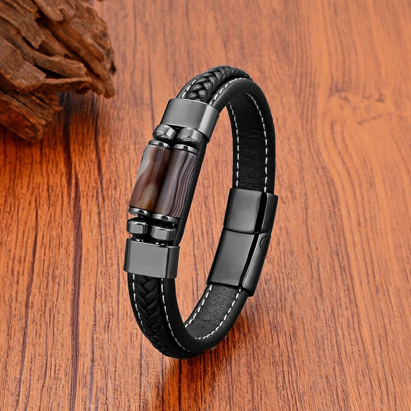 Natural Tiger Eye Agates Crystal Beads Handmade Bracelets Bohemia Style Men Women Leather Bangles Fashion Jewelry Gifts Brown Agate