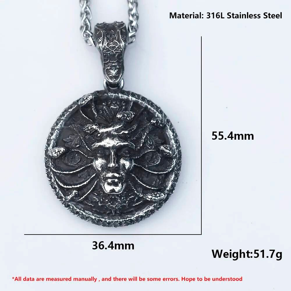 316L Stainless Steel Medusa Gorgon Head Pendant Necklace for Men