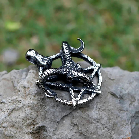 Pentagram Baphomet Pendant – 316L Stainless Steel Gothic Necklace with Goat Skull and Occult Symbol