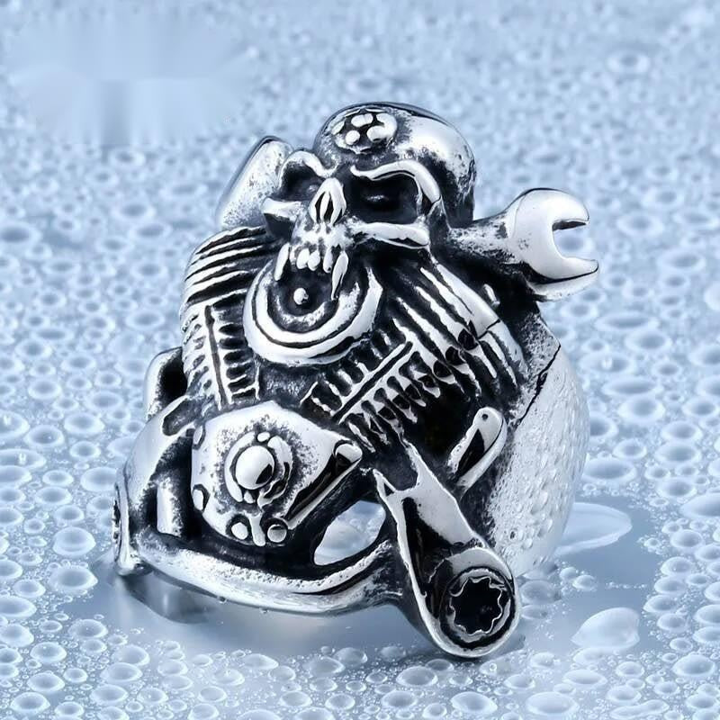 Motorcycle Skull Biker Ring – 316L Stainless Steel Statement Band
