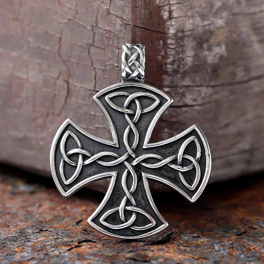 Celtic Cross Pendant Necklace – Stainless Steel Norse Knot Jewelry