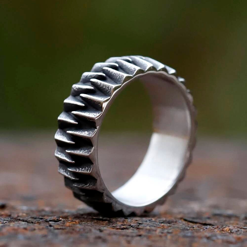 Steampunk Gear Engagement Ring - Retro Industrial Stainless Steel Unisex Jewelry