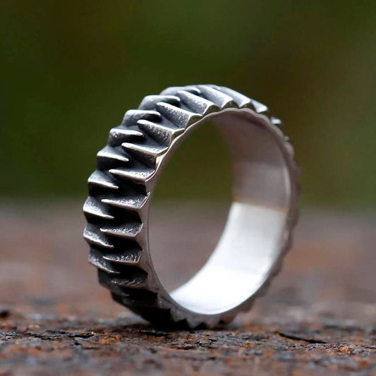 Steampunk Gear Engagement Ring - Retro Industrial Stainless Steel Unisex Jewelry
