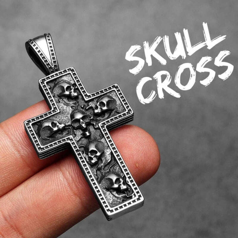 316L Stainless Steel Reversible Skull Cross Pendant Necklace N1354-Only Pendant