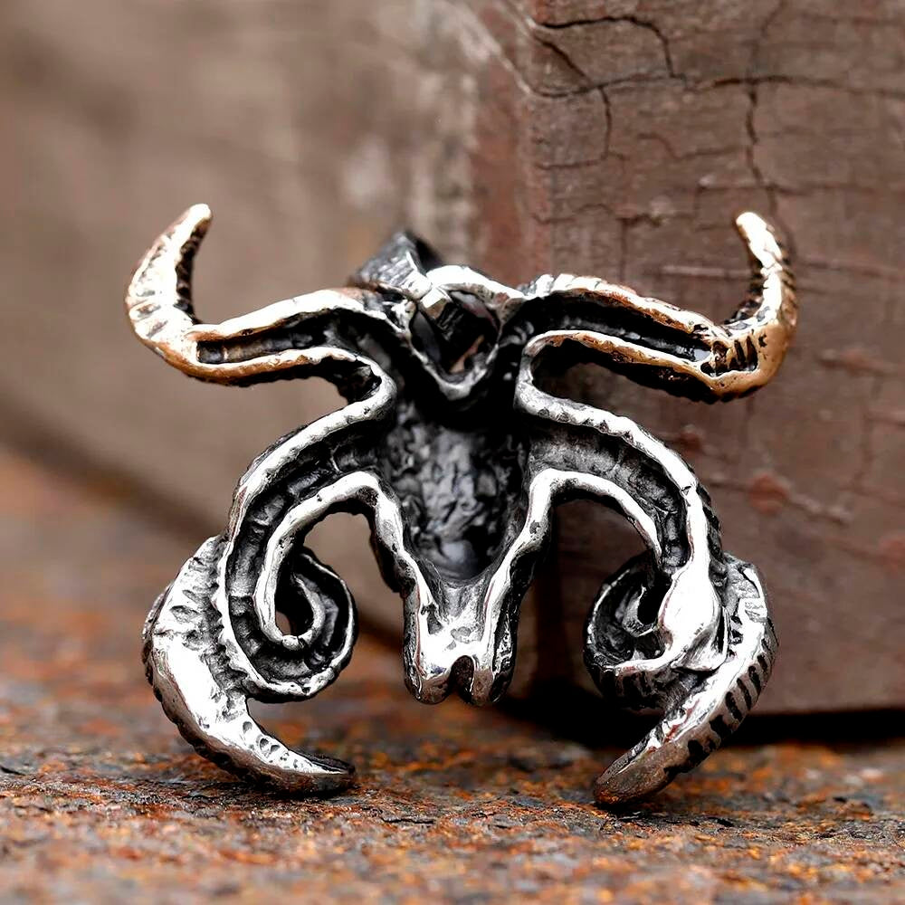Baphomet Ram Skull Pendant – Gothic Occult Stainless Steel Necklace