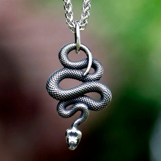 Serpent Snake Pendant Necklace – Stainless Steel Symbol of Power, Rebirth & Protection