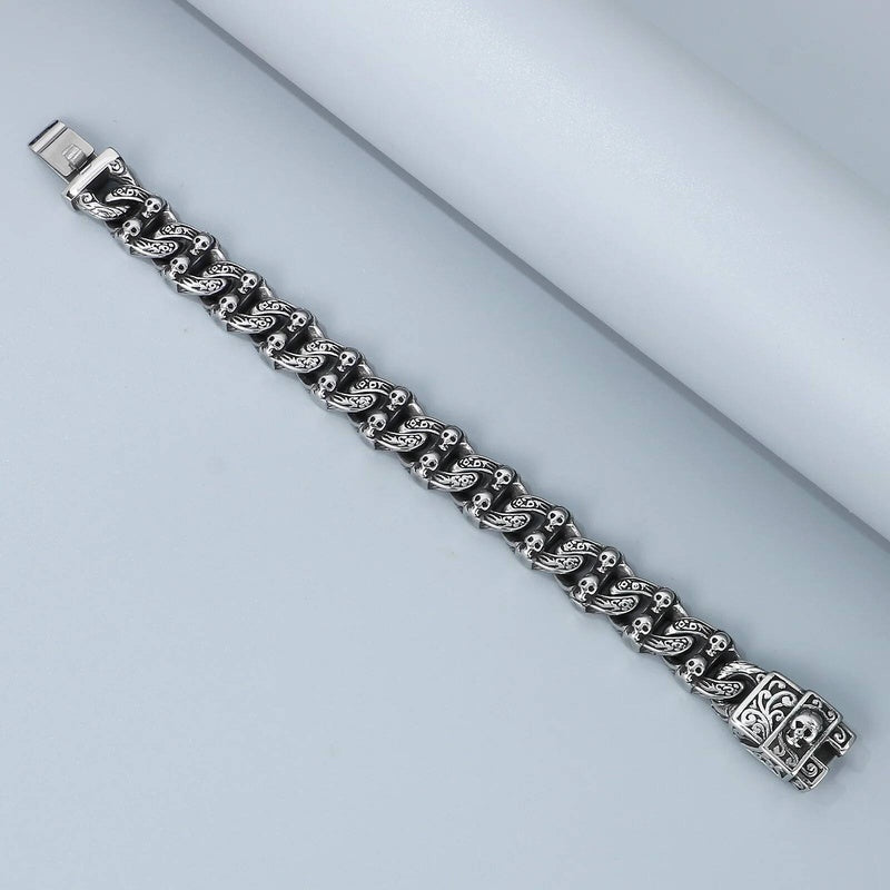 15mm Skull Bone Charm Link Chain Bracelet For Men 316L Stainless Steel Punk Jewelry
