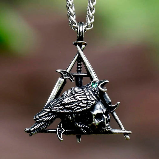 Men's 316L Stainless Steel Raven Skull Pendant Necklace