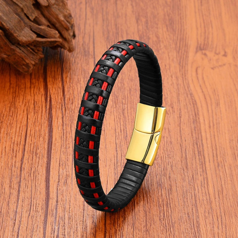 Stainless Steel Magnetic Bracelet for Man Women Vintage Leather Tibetan Bracelets Couples Matching Things Simple Jewelry Gifts Gold Buckle