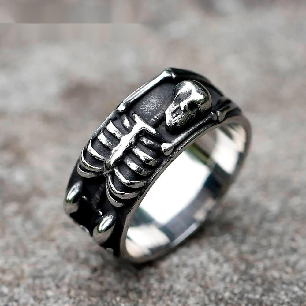 Aegishjalmur Skull Ring - Vintage Stainless Steel Biker Punk Jewelry